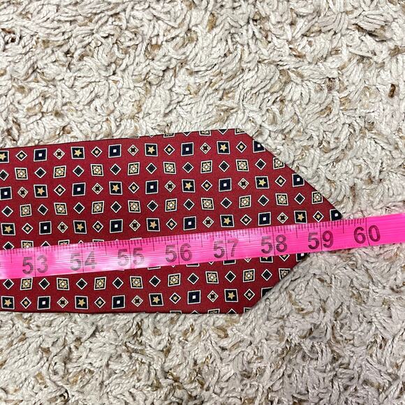 Tommy Hilfiger | Deep Red & Navy Blue Printed Italian Silk Neck Tie - Picture 6 of 8